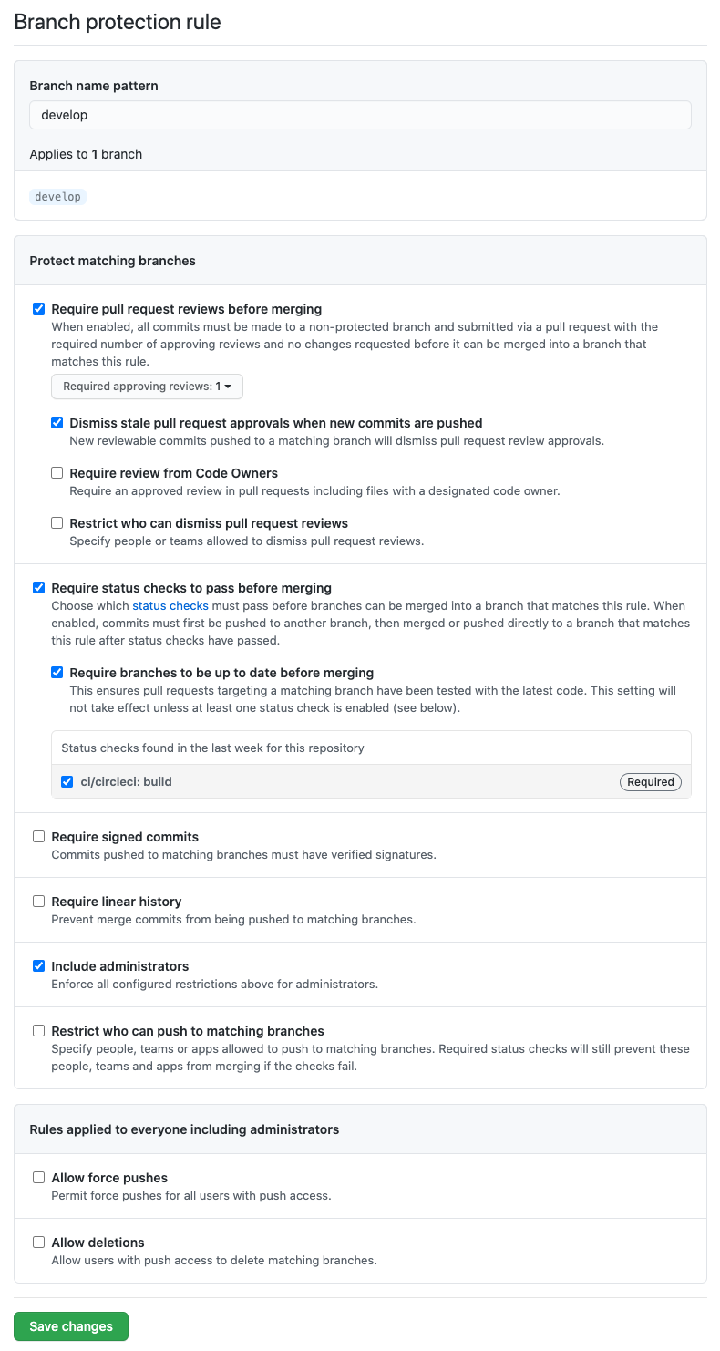 Branch protection rules on Github